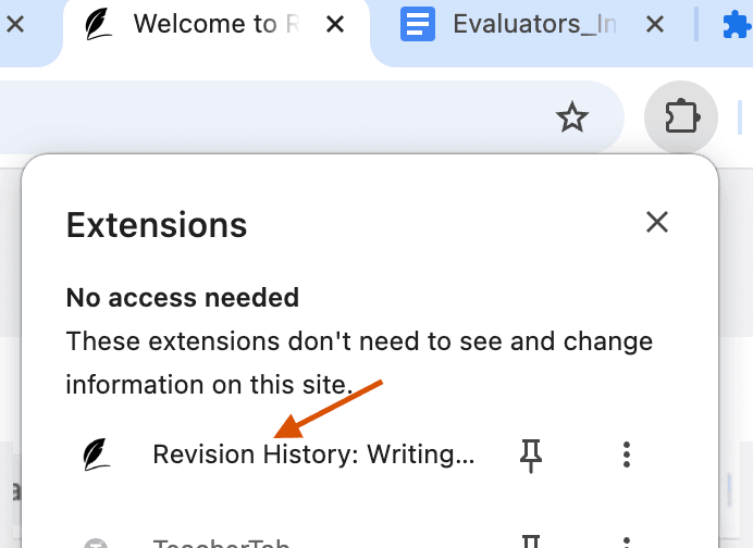Revision History extension popup with sign-in options