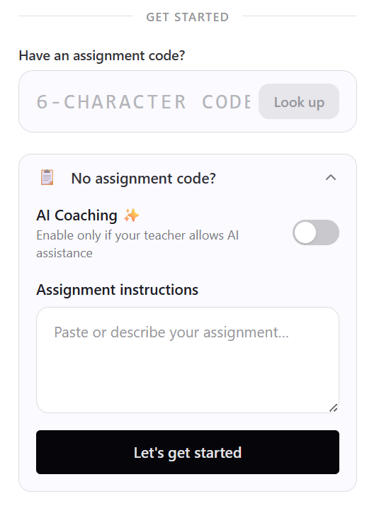 Byline student setup screen showing the AI Coaching toggle switched off by default
